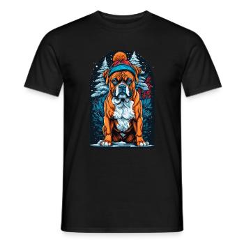 Boxer In Winter Hat Happy Boxer - Männer T-Shirt - Schwarz - Vorne - AI Model Male 178 light (178cm)