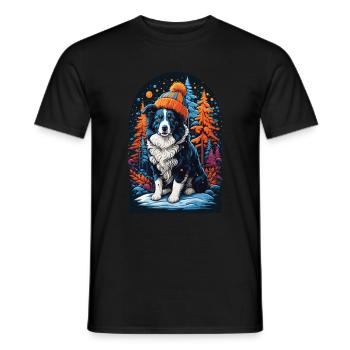 Border Collie With Winter Hat Happy Border - Men's T-Shirt - black - Front - AI Model Male 178 light (178cm)