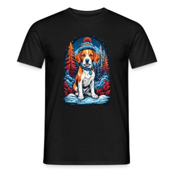 Beagle with winter hat Happy Beagle - Men's T-Shirt - black - Front - AI Model Male 178 light (178cm)