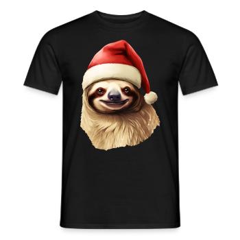 Bradipo con cappello da Babbo Natale Outfit natalizio - T-shirt uomo - nero - Fronte - AI Model Male 178 light (178cm)