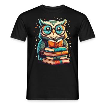 Hibou sur une pile de livres - T-shirt homme - noir - Devant - AI Model Male 178 light (178cm)