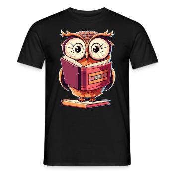 Eule trifft Bücherwurm: Ein Geschenk für Leser - Männer T-Shirt - Schwarz - Vorne - AI Model Male 178 light (178cm)