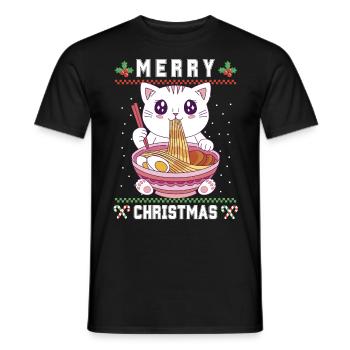Süße Kawaii Anime Katze mit Ramen Ugly Christmas - Männer T-Shirt - Schwarz - Vorne - AI Model Male 178 light (178cm)