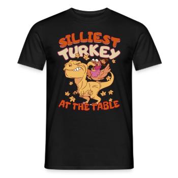 Thanksgiving T-Rex Silliest Turkey at the Table - Männer T-Shirt - Schwarz - Vorne - AI Model Male 178 light (178cm)
