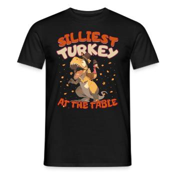 Thanksgiving T-Rex Silliest Turkey at the Table - Männer T-Shirt - Schwarz - Vorne - AI Model Male 178 light (178cm)