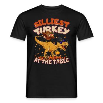 Thanksgiving T-Rex Silliest Turkey at the Table - Männer T-Shirt - Schwarz - Vorne - AI Model Male 178 light (178cm)