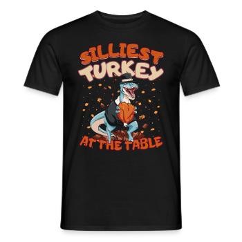 Thanksgiving T-Rex Silliest Turkey at the Table - Männer T-Shirt - Schwarz - Vorne - AI Model Male 178 light (178cm)