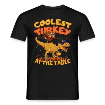 Thanksgiving T-Rex Coolest Turkey at the Table - Männer T-Shirt - Schwarz - Vorne - AI Model Male 178 light (178cm)