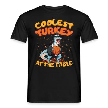 Thanksgiving T-Rex Coolest Turkey at the Table - Männer T-Shirt - Schwarz - Vorne - AI Model Male 178 light (178cm)