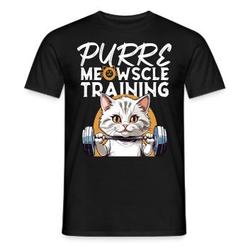 Cat Weight Training Fun "Purre Meowscle Training" - Men's T-Shirt - black - Front - AI Model Male 178 light (178cm)
