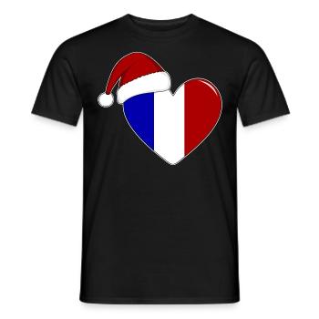 Drapeau de la France Coeur de Noël - T-shirt homme - noir - Devant - AI Model Male 178 light (178cm)