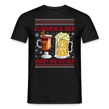 Glühwein und Bier Darum bin Ich Hier Weihnachten - Männer T-Shirt - Schwarz - Vorne - AI Model Male 178 light (178cm)