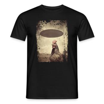 Lustiger Hahn und Huhn mit UFO Retro Vintage Alien - Männer T-Shirt - Schwarz - Vorne - AI Model Male 178 light (178cm)