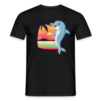 Dolphin Beach Palm Tree Sunset - Men's T-Shirt - black - Front - AI Model Male 178 light (178cm)
