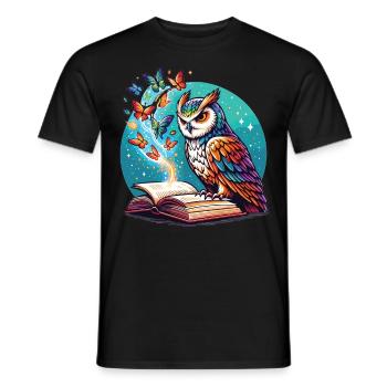 Livre Rêve avec hibou et papillons - T-shirt homme - noir - Devant - AI Model Male 178 light (178cm)