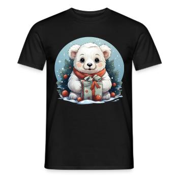 Weihnachtseisbär mit einem Geschenk - Männer T-Shirt - Schwarz - Vorne - AI Model Male 178 light (178cm)