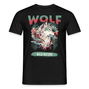 Loup tête de loup Nature nature sauvage aventure forêt Art - T-shirt homme - noir - Devant - AI Model Male 178 light (178cm)