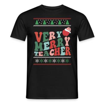 Very Merry Teacher Retro Groovy Christmas Xmas - Männer T-Shirt - Schwarz - Vorne - AI Model Male 178 light (178cm)