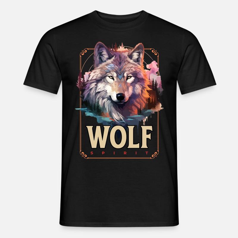 Wolf Wolfskopf Natur Wildnis Abenteuer Wald Kunst - Männer T-Shirt - Schwarz