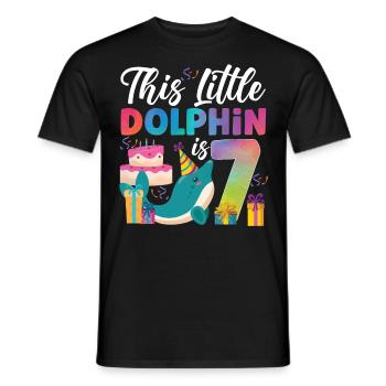 Dolphin 7th Birthday Watercolor - Men's T-Shirt - black - Front - AI Model Male 178 light (178cm)