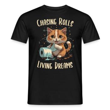 Rouleaux de papier culbutants : chat joueur - T-shirt homme - noir - Devant - AI Model Male 178 light (178cm)