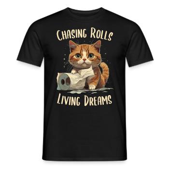 Cat Joy : Danse du papier toilette - T-shirt homme - noir - Devant - AI Model Male 178 light (178cm)
