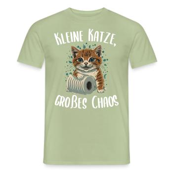 Chaton et l’aventure du rouleau de papier - T-shirt homme - vert sauge - Devant - AI Model Male 178 light (178cm)