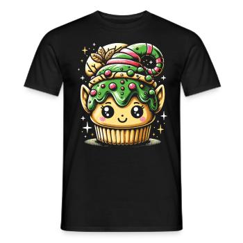 Sweet Elf Delight: Christmas Cupcake - Men's T-Shirt - black - Front - AI Model Male 178 light (178cm)