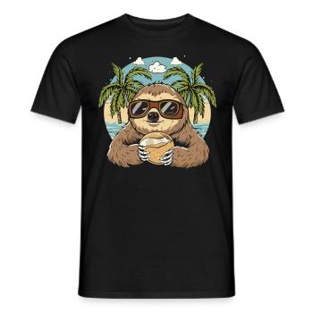 Tropen-Chill: Faultier mit Kokosnuss - Männer T-Shirt - Schwarz - Vorne - AI Model Male 178 light (178cm)
