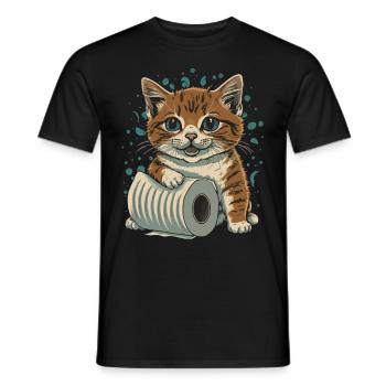 Rouleaux de papier tumbling : Chat espiègle - T-shirt homme - noir - Devant - AI Model Male 178 light (178cm)