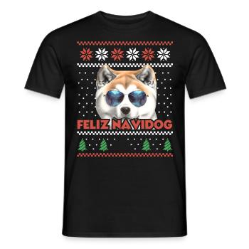 Cool Akita Inu Chien Feliz Navidog Noël moche - T-shirt homme - noir - Devant - AI Model Male 178 light (178cm)
