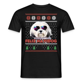 Cool Havenese Chien Feliz Navidog Noël moche - T-shirt homme - noir - Devant - AI Model Male 178 light (178cm)