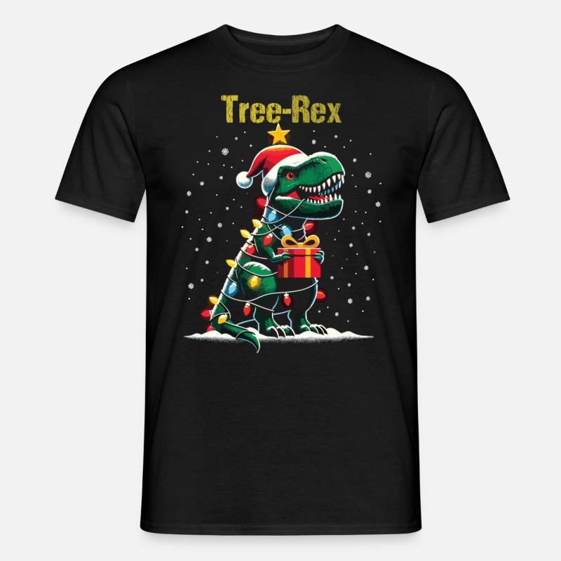 Tree Rex mit Lichterkette und Geschenk Weihnachten - Männer T-Shirt - Schwarz