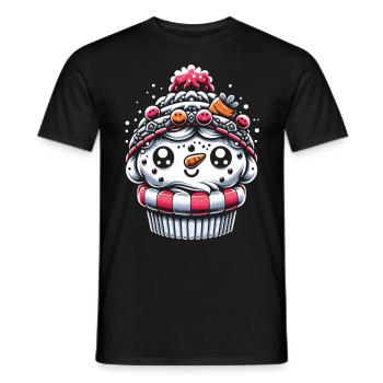 Frosty Delight Christmas Snowman Cupcake - Men's T-Shirt - black - Front - AI Model Male 178 light (178cm)