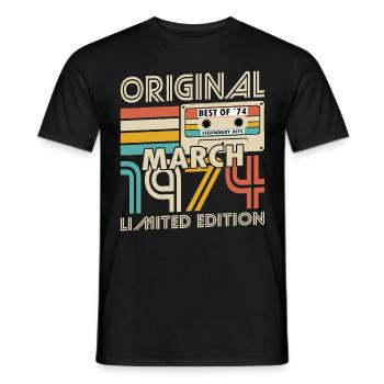 50th Birthday Vintage March 1974 Original 1974 - Men's T-Shirt - black - Front - AI Model Male 178 light (178cm)