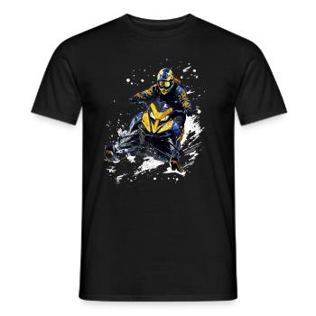 Sledding, snowmobiling, snow, mountain, winter sports - Men's T-Shirt - black - Front - AI Model Male 178 light (178cm)