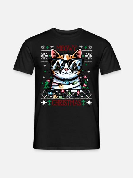 Meowy Christmas - Katze Pajamas PJ Ugly Funny Xmas - Männer T-Shirt - Schwarz