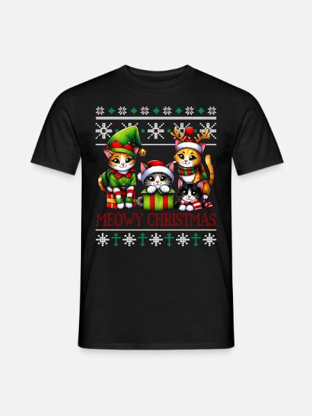 Meowy Christmas - Katze Pajamas PJ Ugly Funny Xmas - Männer T-Shirt - Schwarz