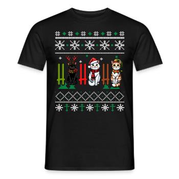 Ho Ho Meowy - Pyjama Chat PJ Laid Drôle Noël - T-shirt homme - noir - Devant - AI Model Male 178 light (178cm)