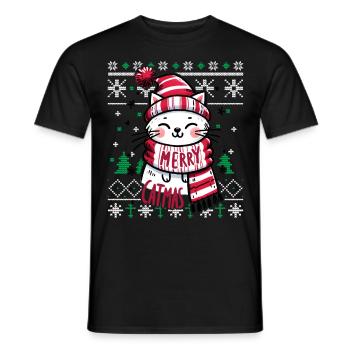 Meowy Catmas - Cat Pajamas PJ Ugly Funny Xmas - Men's T-Shirt - black - Front - AI Model Male 178 light (178cm)