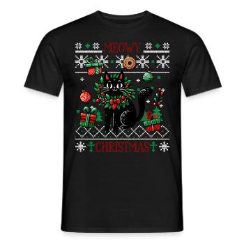 Meowy Christmas - Cat Pajamas PJ Ugly Funny Xmas - Men's T-Shirt - black - Front - AI Model Male 178 light (178cm)