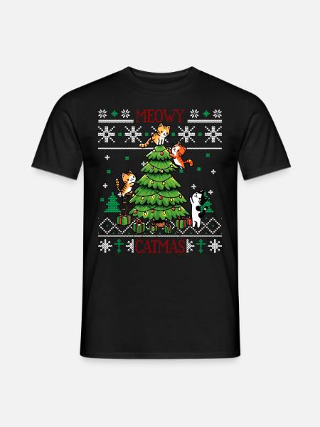 Meowy Catmas - Pyjama Chat PJ Laid Drôle Noël - T-shirt homme - noir
