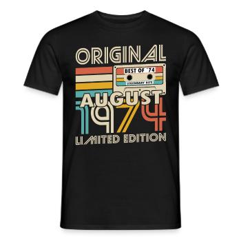 50. Geburtstag Jahrgang August 1974 Original 1974 - Männer T-Shirt - Schwarz - Vorne - AI Model Male 178 light (178cm)