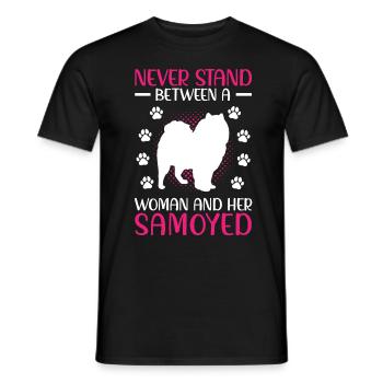 Woman and her Samoyed Samoyed Spitz - Men's T-Shirt - black - Front - AI Model Male 178 light (178cm)