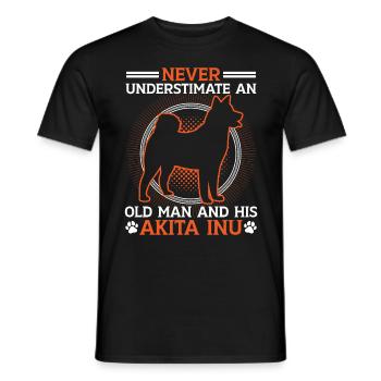 Vieil homme avec Akita Inu Akita Inu japonais - T-shirt homme - noir - Devant - AI Model Male 178 light (178cm)