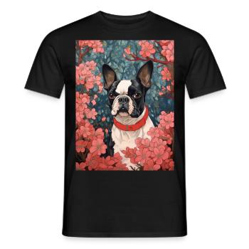 Boston Terrier Hund im anime japanische Kunst - Männer T-Shirt - Schwarz - Vorne - AI Model Male 178 light (178cm)
