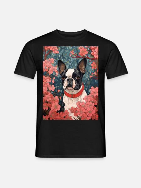 Boston Terrier dog in anime japanese art - Men's T-Shirt - black