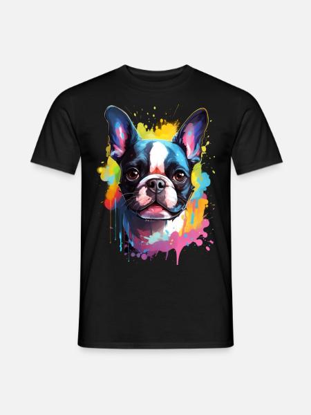 kolorowy Boston Terrier - kolorowe pieski - T-shirt męski - czarny