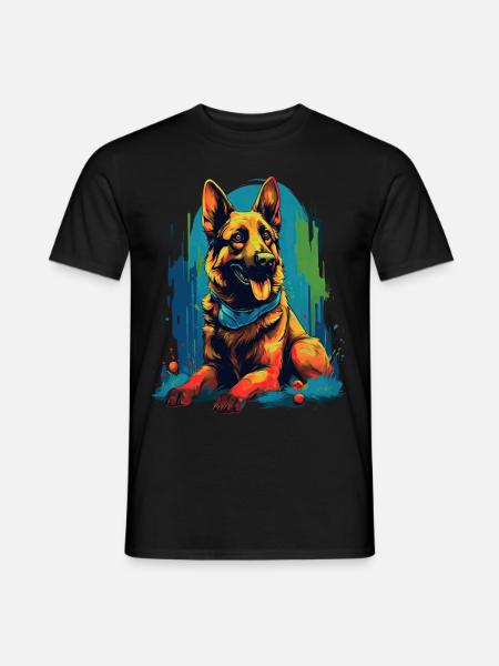 Colorful German Shepherd Dog Portrait - Men's T-Shirt - black