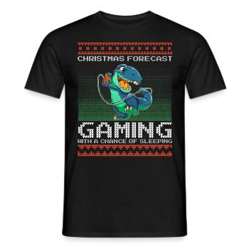 Funny Christmas Forecast Gaming T-Rex Ugly Xmas - Men's T-Shirt - black - Front - AI Model Male 178 light (178cm)